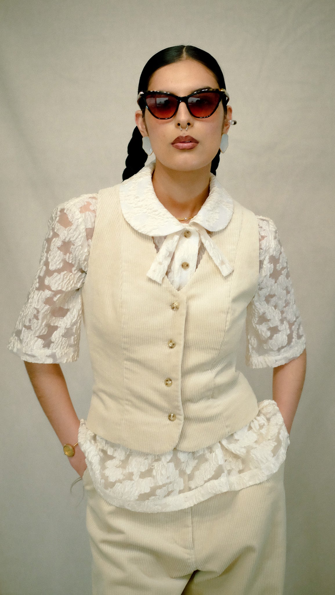 Anya Vest in Cream Corduroy- Size Small SAMPLE