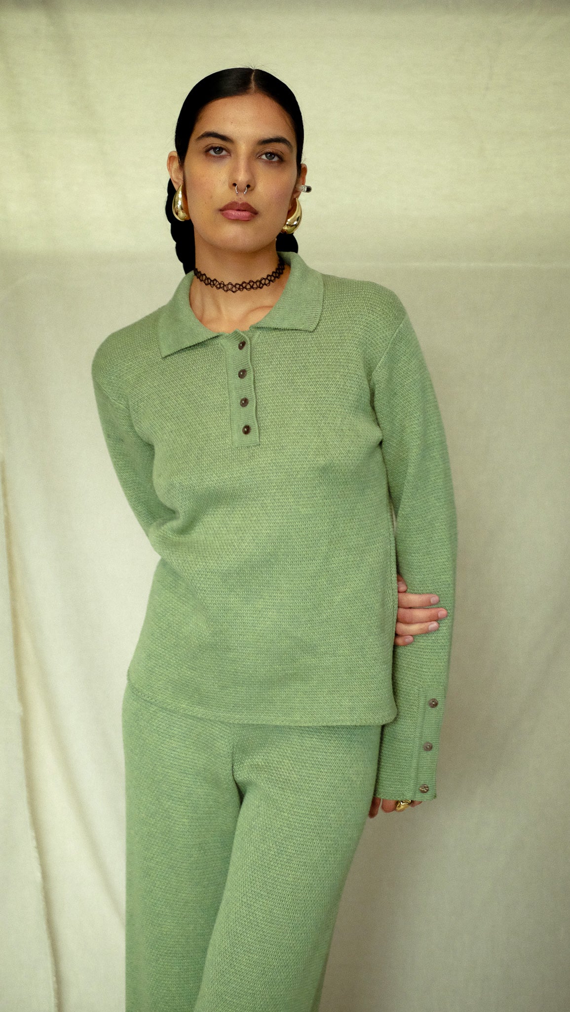 Moira Knitted Sweater in Sage- Size Small SAMPLE
