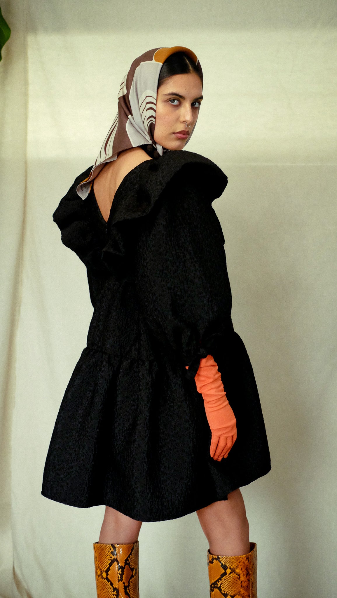 Marion Dress in Black Satin Jacquard- Size Small SAMPLE