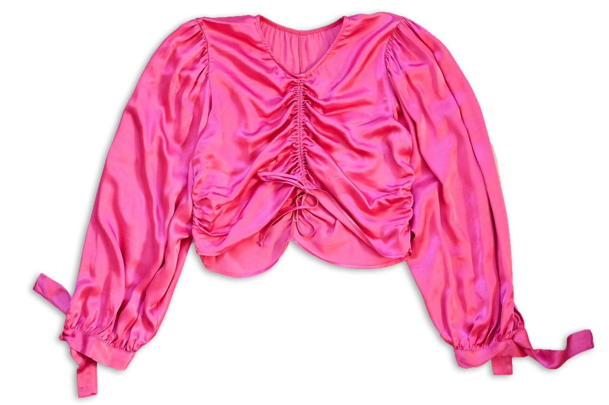 poppy blouse in fuschia satin- SAMPLE