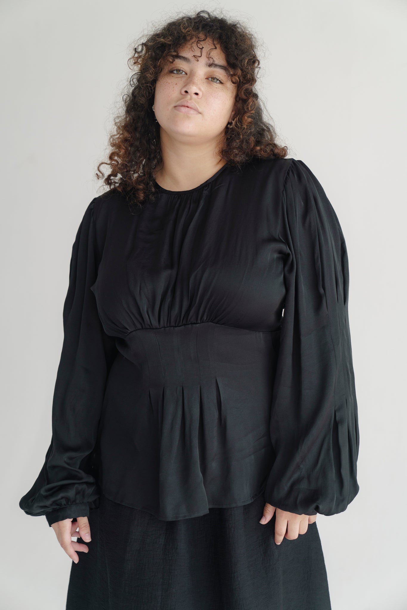 centra blouse in black rayon (size small)